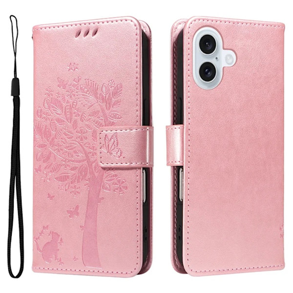 iPhone 17 Konstläder Plånboksfodral Tree Pattern - Roséguld Roséguld