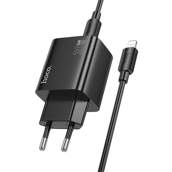 Hoco Hurtigoplader PD 30W 2xUSB-A 2xUSB-C QC3.0 3A med lynkabel N56 Svart