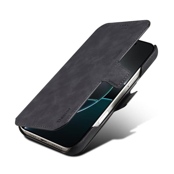 DENIOR B07 iPhone 16 Pro Max Plånboksfodral Konstläder Magnetiskt Svart
