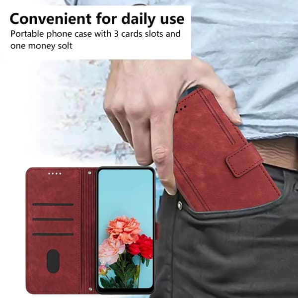 Sony Xperia 10 VII Konstläder Plånboksfodral Imprinted Lines - Röd Röd