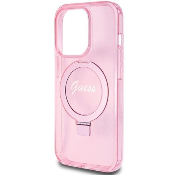 Guess iPhone 15 Pro Max -puhelinkotelo Magsafe Script Glitter Rosa