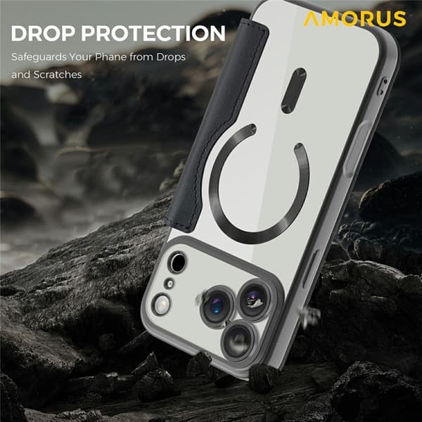AMORUS iPhone 17 Pro Plånboksfodral MagSafe RFID-Skydd Svart