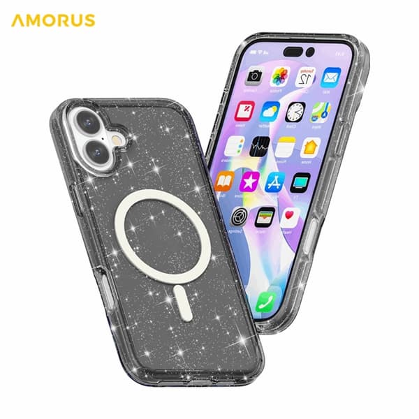 AMORUS Mobilskal till iPhone 17 Magsafe Glitter Powder PC + TPU Svart
