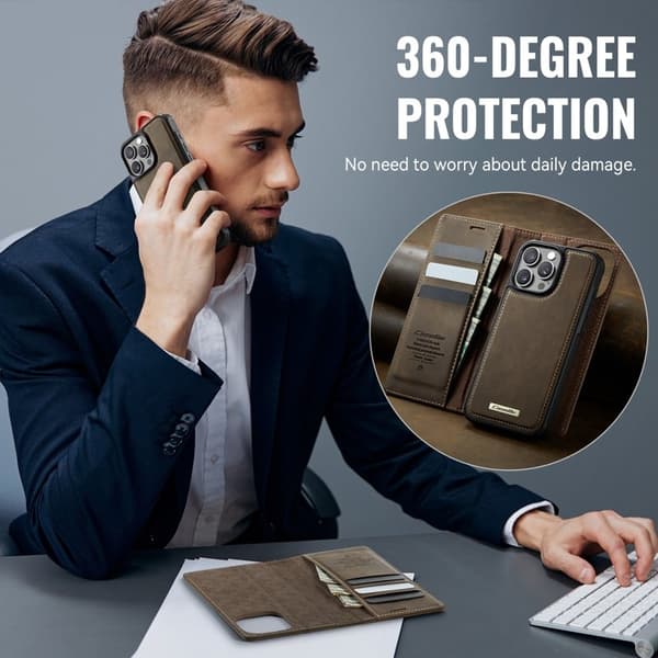 CASEME C49 Mobilskal till iPhone 13 Pro Max MagSafe RFID Läder Kaffe