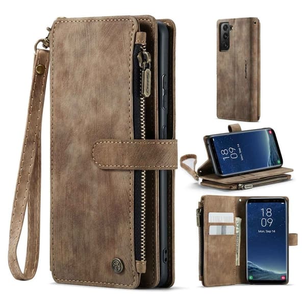 CASEME Konstläder Plånboksfodral för Samsung Galaxy S22+ 5G - Brun