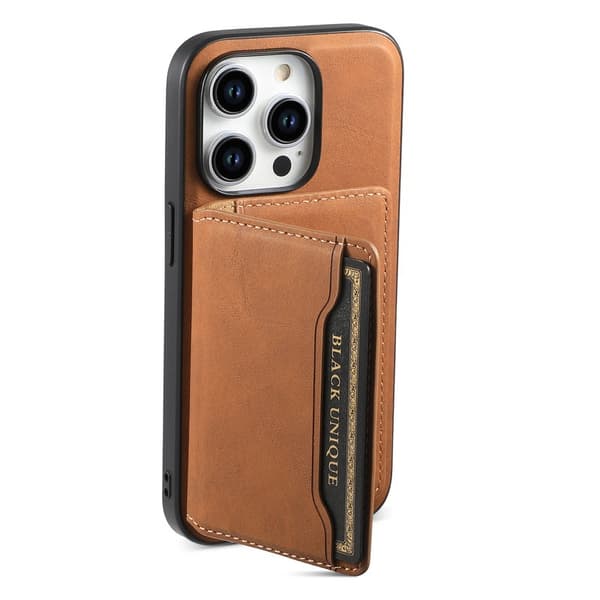 DENIOR D13 Mobilskal till iPhone 15 Pro Läder+TPU+PC Brun