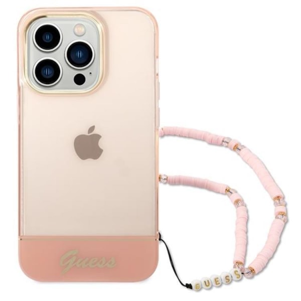 GUESS iPhone 14 Pro Max Skal Translucent Pearl Strap - Rosa