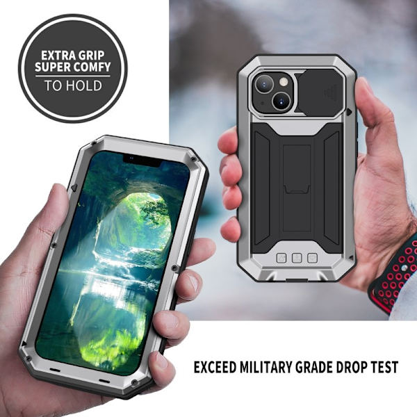 R-JUST Mobilskal till iPhone 13 Shockproof PC + Silikon + Metall Silver