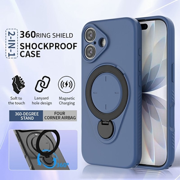 Mobilskal till iPhone 16 MagSafe Rotating Kickstand TPU PC - Blå Blå