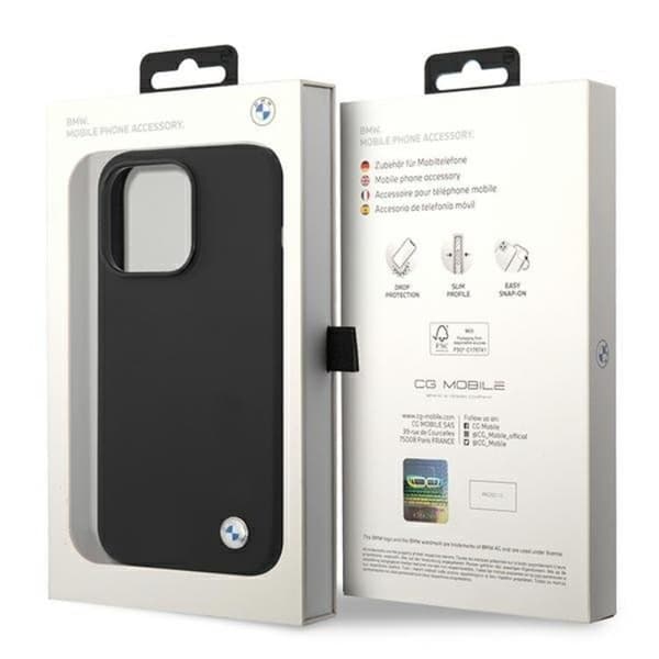 BMW iPhone 14 Pro Max Skal Silikon Metal Logo - Sort Black