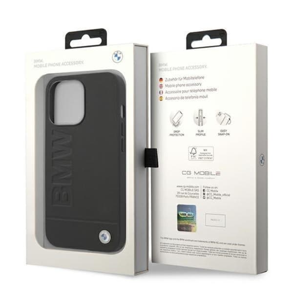 BMW iPhone 14 Pro Max Skal Läder Stamp - Svart Black