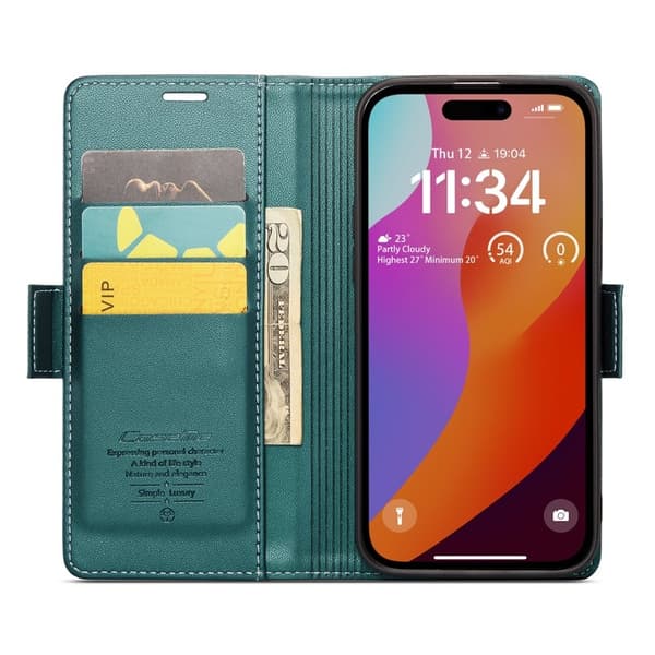 CASEME Plånboksfodral Konstläder till iPhone 16 Pro - RFID-Skydd, Grön