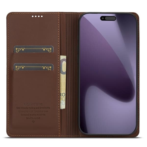 LC.IMEEKE L1 Series iPhone 17 Pro Plånboksfodral Konstläder - Brun Brun