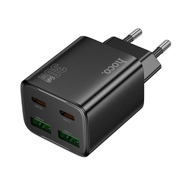 Hoco Snabbladdare PD 30W 2xUSB-A 2xUSB-C QC3.0 3A N56 - Svart