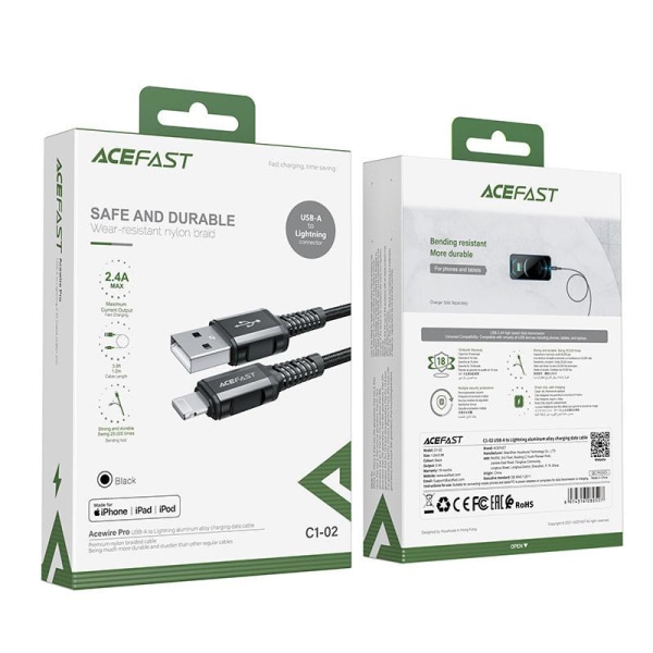 Acefast MFI USB Till Lightning Kabel 1.2m - Svart