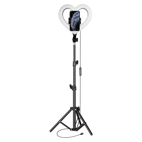 LED Ringlampe Hjerte 10 tommer med holder til mobil