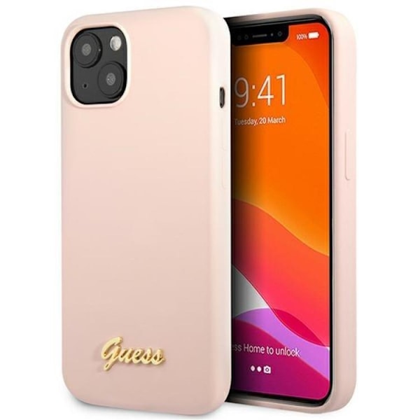 Guess iPhone 13 Mobilskal Silicone Script Gold Logo - Ljusrosa