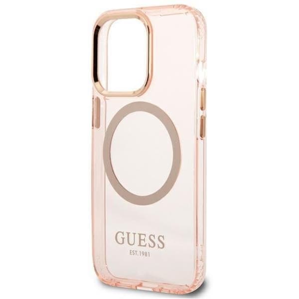 GUESS iPhone 13 Pro Max Skal MagSafe Gold Outline Translucent - Rosa Rosa
