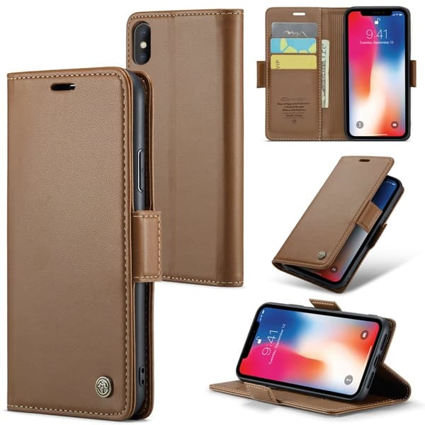 CASEME iPhone XS Max Plånboksfodral Konstläder RFID-Skydd 3 Kortfack Brun
