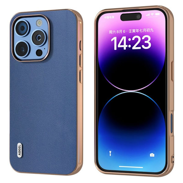 ABEEL Mobilskal till iPhone 16 Pro Electroplating Äkta Läder Blå