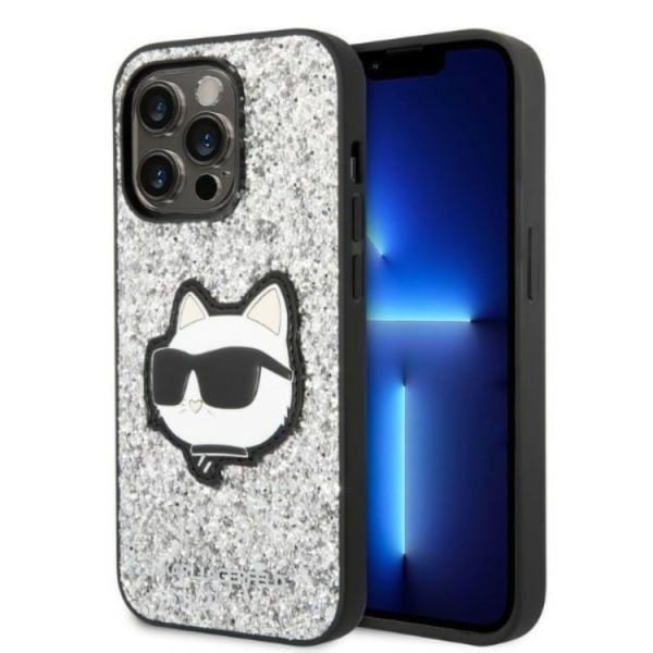 Karl Lagerfeld iPhone 14 Pro Cover Glitter Choupette Patch - Sølv