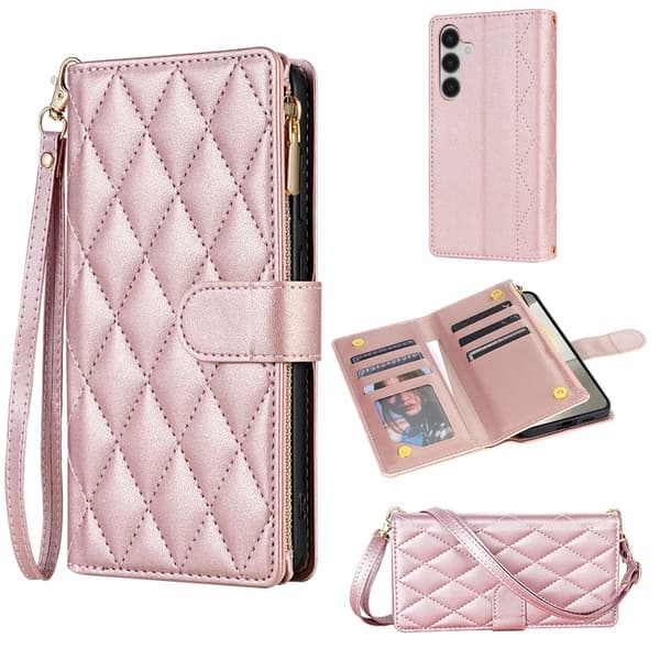 Samsung Galaxy S26 Plus Plånboksfodral Konstläder Rhombus - Roséguld