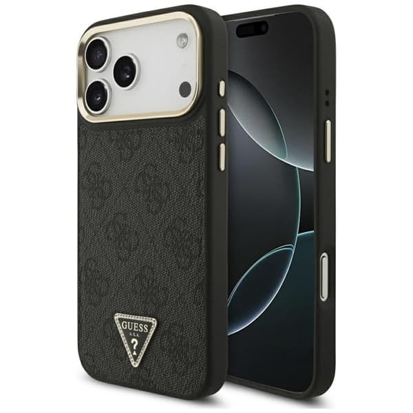 Guess telefontaske til iPhone 17 Pro Max MagSafe 4G trekantlogo - sort guld