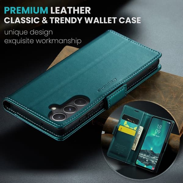 CASEME Plånboksfodral Konstläder för Samsung Galaxy S23 FE - Grön