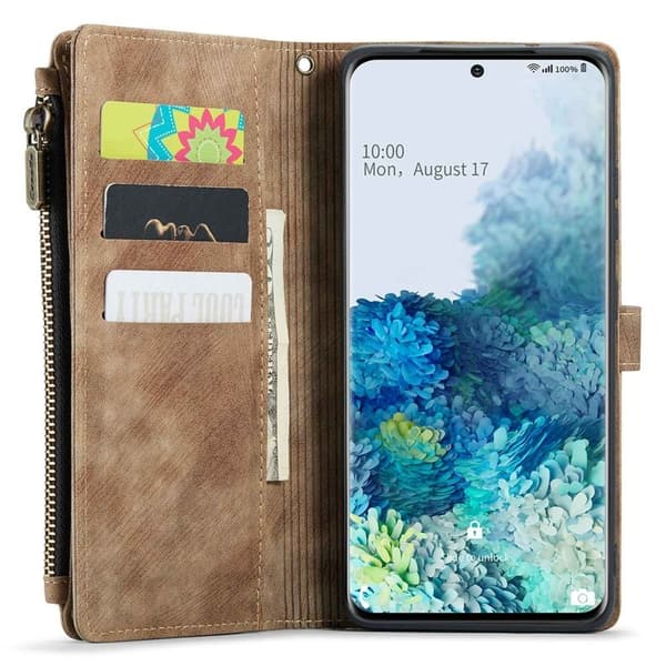 CASEME Konstläder Plånboksfodral för Samsung Galaxy S20 Plus - Brun