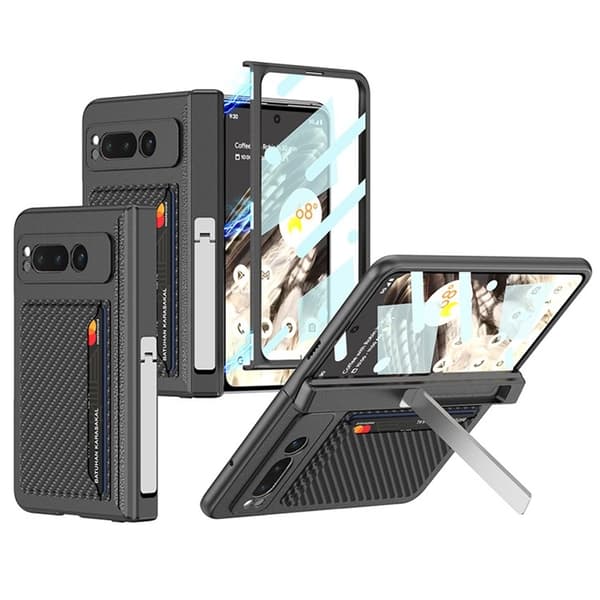 Google Pixel Fold Mobilcover Kortholder Kickstand - Carbon Black