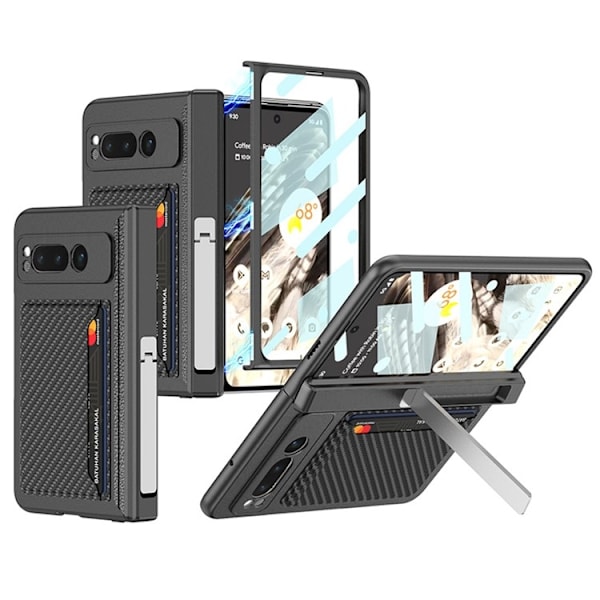 Google Pixel Fold Mobilskal Korthållare Kickstand - Carbon Svart