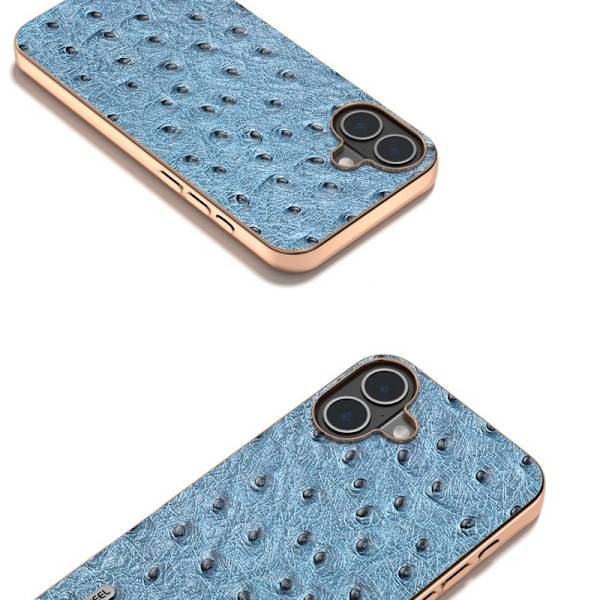 ABEEL Mobilskal till iPhone 16 Plus Electroplating Äkta Läder Blå