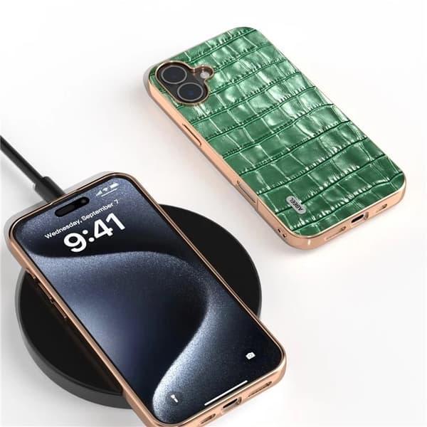 ABEEL Mobilskal till iPhone 16 Plus Äkta läder Crocodile - Grön Grön