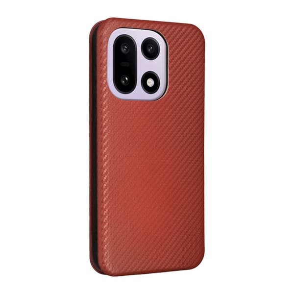 OnePlus 15 Plånboksfodral Carbon Fiber Drop-Proof Konstläder - Brun Brun