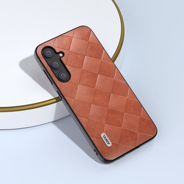 ABEEL Mobilskal till Samsung Galaxy S23 FE Grid Textur PU Läder Brun