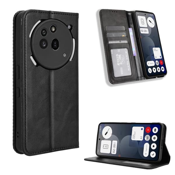 Nothing Phone (3a) Pro Plånboksfodral Retro Kickstand - Svart Svart