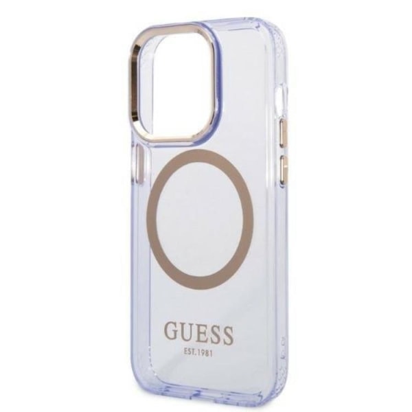 Guess iPhone 14 Pro Mobilskal MagSafe Guld Outline Translucent - Lila