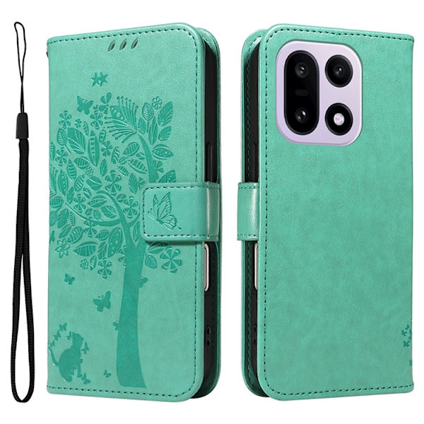 OnePlus 15 5G Plånboksfodral Cat Tree Pattern Konstläder Grön
