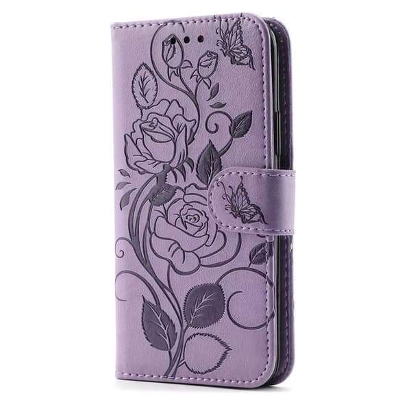 iPhone 14 Plus Plånboksfodral Imprinted Roses - Lila Lila