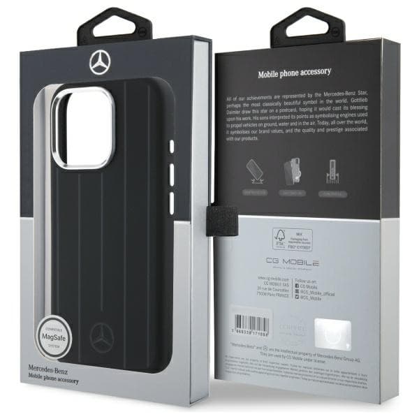 Mercedes telefontaske til iPhone 16 Pro MagSafe silikone lodrette striber - sort Black