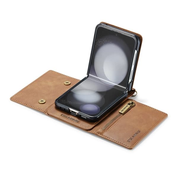 DG.MING Samsung Galaxy Z Flip5 Konstläder Plånboksfodral Kickstand Brun