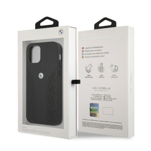 BMW Læder Curve Perforate Skal iPhone 12 / 12 Pro - Sort Black