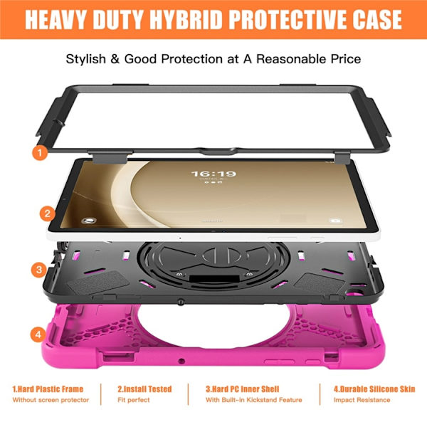 Mobilskal till Galaxy Tab A9 Plus Silikon Rotary Kickstand Rosa