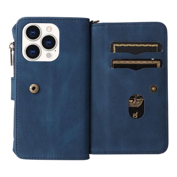 iPhone 14 Pro -lompakkokotelo KT Zipper - Sininen Blå