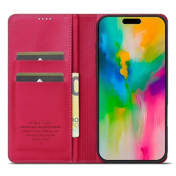 LC.IMEEKE L1 Series iPhone 16 Pro Plånboksfodral Konstläder - Röd