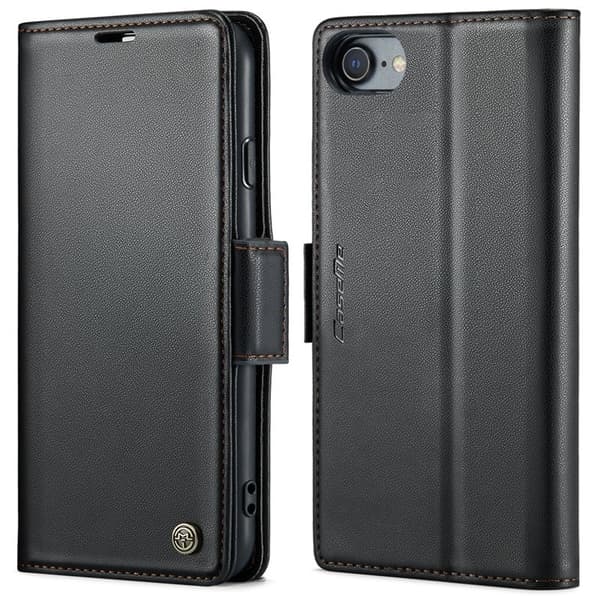 CASEME Litchi Texture Plånboksfodral Konstläder iPhone 6/7/8/SE Svart