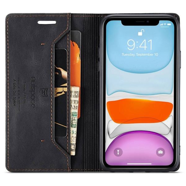 AUTSPACE A01 iPhone 11 Pro Max Plånboksfodral Konstläder - Svart