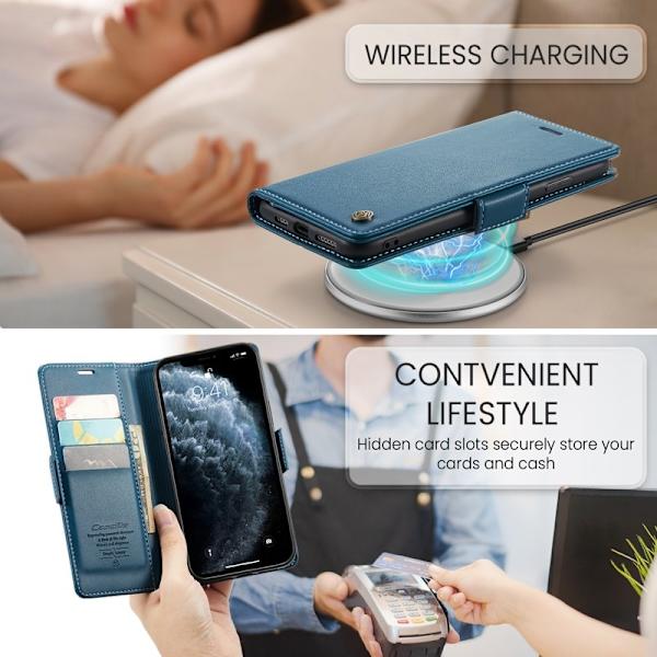 CASEME Plånboksfodral Konstläder iPhone 11 Pro Max RFID-Skydd Blå
