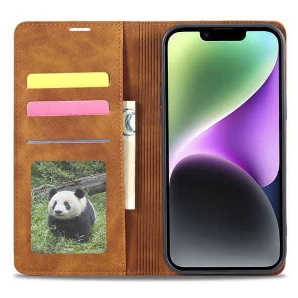 FORWENW iPhone 14 Plus Plånboksfodral i Konstläder - Brun