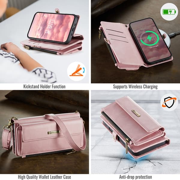 CASEME iPhone Air Konstläder Plånboksfodral RFID-Skydd Zipper Rosa